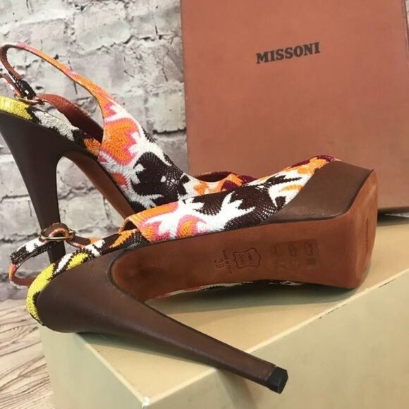 Missoni Size 9 Criss Cross Platform Slingback High Heel Sandals Peep Toe Orange - Picture 5 of 9